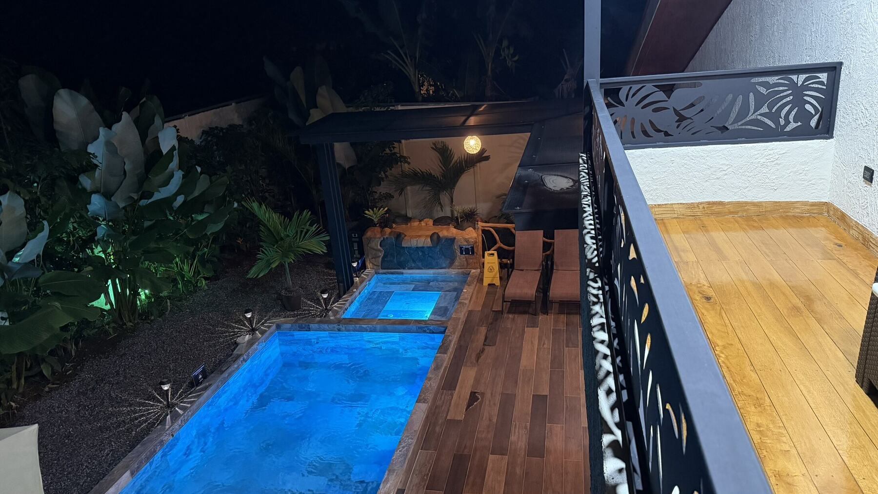Pool illuminated at night